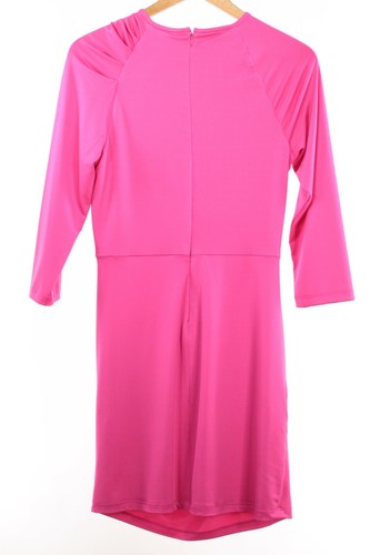 Black Halo NWT Moss Ruched Mini Dress 3/4 Sleeve Poly Blend Size 2 Neon/Hot Pink - Picture 4 of 7