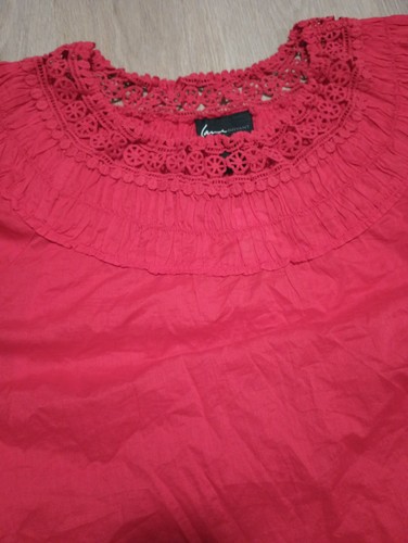 NEW LANE BRYANT 100% Cotton Semi Sheer Gauze Eyelet Crochet Boho Red Top 18 20 - Picture 2 of 6