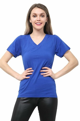 Womens Ladies Girls Plain Short Sleeve V -NECK T-Shirt Top Plus Size Tops Shirts - Picture 10 of 17