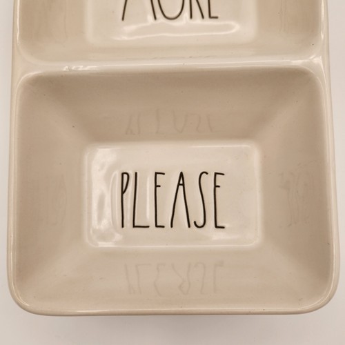 Rae Dunn “MORE PLEASE" Dish 7.5"x5.25" 2 Sided Divided Serving Dish Bowl - Picture 3 of 12