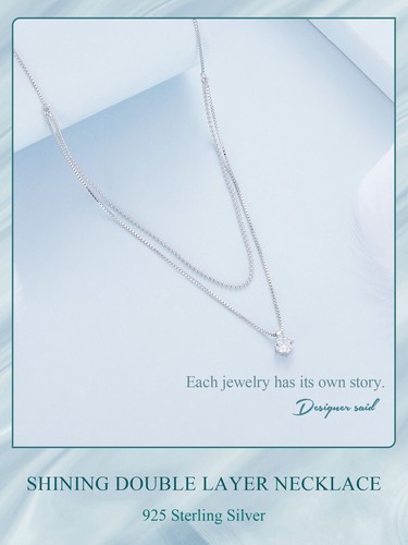 Voroco Elegant S925 Sterling Silver Shining Double Layer Necklace Women Jewelry - Picture 11 of 12