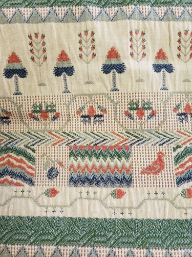 STRIPED TAPESTRY IVORY TERRACOTTA AQUA COBALT UPHOLSTERY FABRIC - Picture 1 of 3