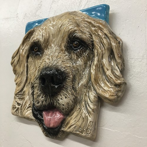 Golden Retriever Hund Keramikfliese Handarbeit 3D Haustier Portrait Sondra Alexander Kunst - Bild 2 von 4