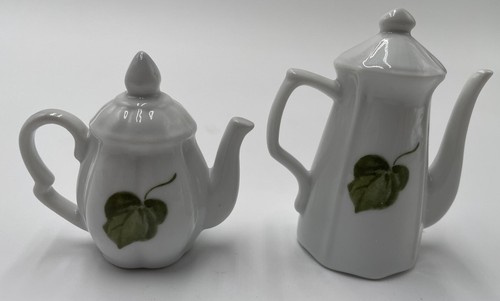 Porcelain Chickadee Bird Salt Pepper Shakers Set Of 2 Teapots - Picture 2 of 5