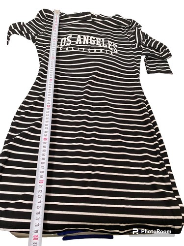 Shein Dress Women Black White Striped Sweater Bodycon LA Size 10 - Picture 2 of 9