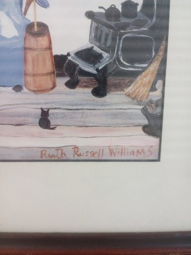 Impresión artística enmarcada de colección de Ruth Russel Williams artista folclórica estadounidense "Supper" 17x13,5 - Imagen 3 de 10