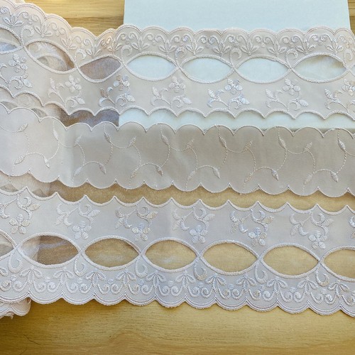 Pinkish Beige Chiffon Embroidered Double-edged Trim Sewing/Bridal/Craft/10" Wide - Picture 6 of 16
