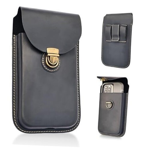 Leather Phone Holster, Cell Phone Case with Belt Clip for iPhone XL Black - 第 1/7 張圖片