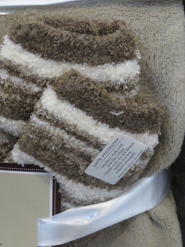 New Concierge Collection So Soft & Cozy Tan Throw Blanket & Taupe Sock Gift Set - Picture 3 of 3