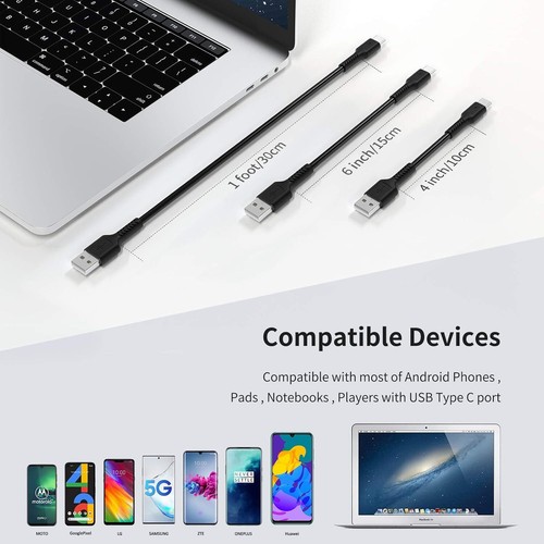 6 Inch Short USB C Charging Cord Cable, 5 Pack Durable USB a to USB Type C 3A - Photo 7 sur 10
