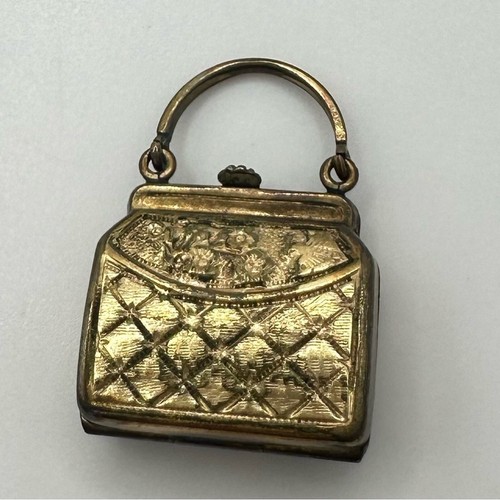 Antique Victorian rose gold filled blue black enamel mini purse locket pendant - Picture 7 of 14