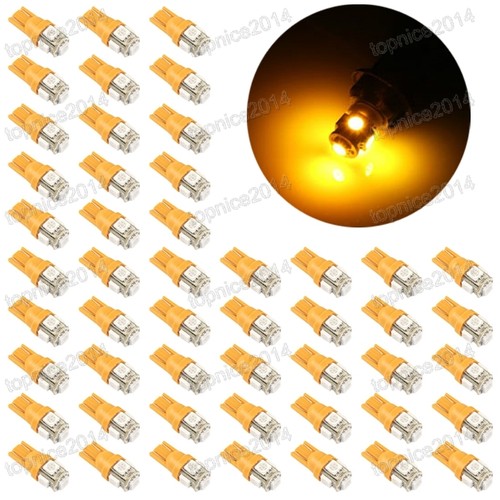50Pcs Yellow T10 5SMD 5050 Car LED Wedge Light Plate License 194 2825 501 Bulb - Imagen 1 de 3