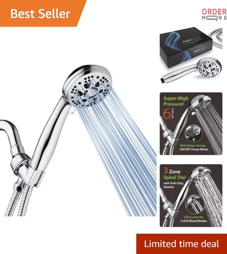 High Pressure Handheld Shower Chrome 6 Settings 3.5 Inch with Hose Wall Mount
