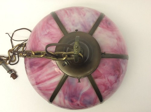 Retro Purple Pink Stained Glass Slag 70s Chandelier Electric Hanging Light Parts - Picture 7 of 12