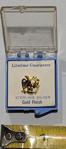 Spilla vintage rito scozzese 32° grado argento sterling finitura oro aquila nuova!!!!!! - Foto 2 di 3