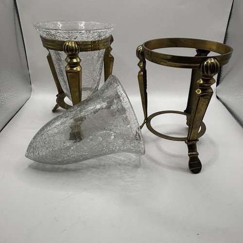 2er Set Vintage Retro Messing & Crackled Glas Windlicht/Teelicht Kerzenhalter - Bild 3 von 8