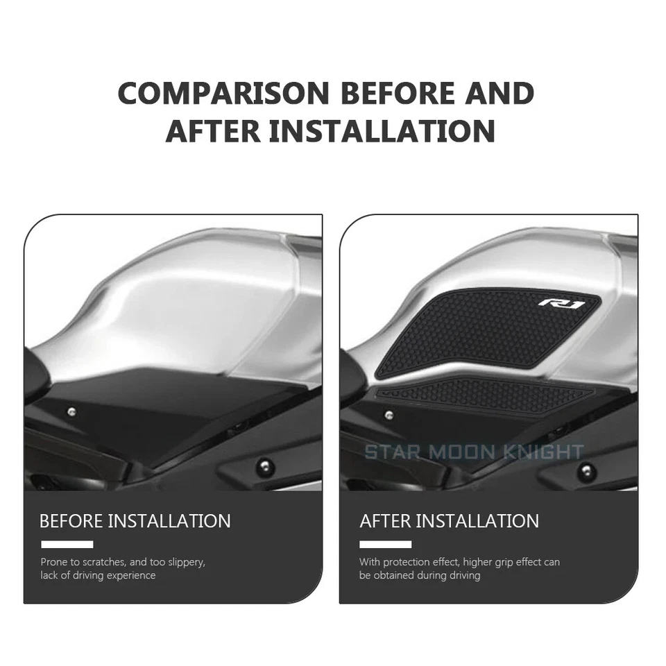 Non-slip Side Rubber Sticker Fuel Tank Pad For Yamaha YZF R1 R1M YZFR1 2020 2021 - Image 4 of 4