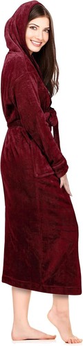 Womens Large Fleece Hooded Bathrobe Plush Long Spa Robe - Picture 3 of 11
