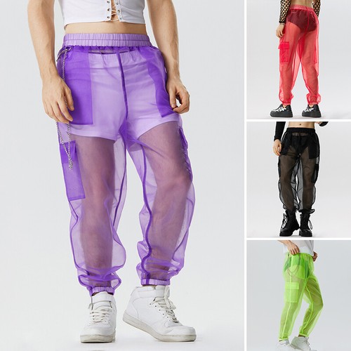 Pantalones largos transparentes de malla transparente para hombre del Reino Unido fiesta baile club pantalones inferiores más - Imagen 4 de 15