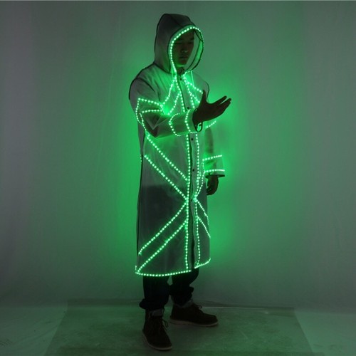 Led Dj Costume Coat Color Lights Luminous KTV Windbreak Stage Dance Performance - Picture 15 of 17