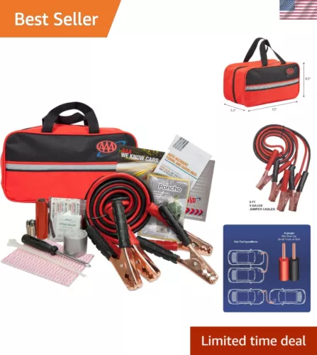 Complete 42-Piece AAA Road Kit: Jumper Cables, Flashlight & First Aid Essentials