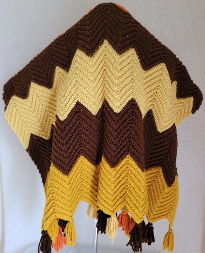 Handmade Afghan Brown Orange Yellow Blanket - Picture 12 of 24