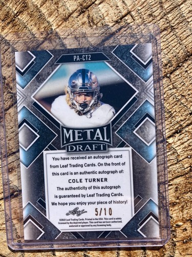 Cole Turner 2022 Leaf Metal Draft RC Auto #'d 5/10 Purple Commanders Nevada - Picture 2 of 2