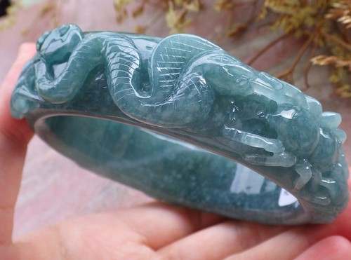 Zertifizierter grüner A JADE Jadeit Tausendfüßler Skorpion Armreif Armband 66 mm 607315 AS - Bild 6 von 13