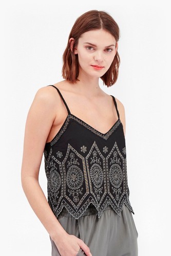 New With Tags French Connection Black/Tribal Green Josephine Cotton Strappy Top - Picture 1 of 3