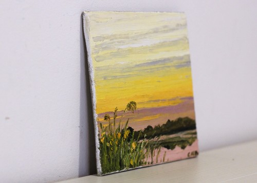 Evening Landscape Original Oil Painting 5x5 Sunset Lake Hand Painted Miniature - Picture 8 of 16