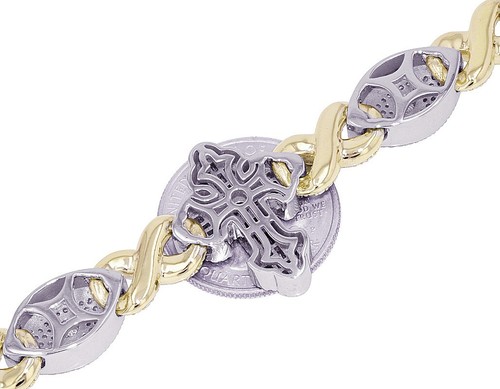Baguette Cross with Evil Eye 10 7/10 CT Real Diamond Infinity Link Bracelet T... - Picture 7 of 8