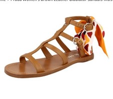 NIB Prada Women's Brown Leather Gladiator Sandals 1X096M With Silk Scarf Size 37