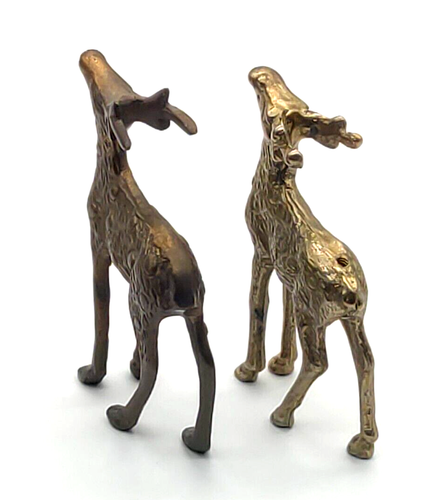 Vtg Brass Spotted Reindeer Figures Deer Mid Century MCM Set Of 2 Hollow/Solid - Picture 3 of 6