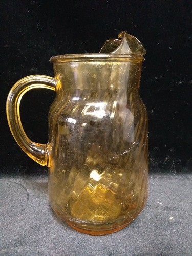 Amber Swirl Glass Water Tea Juice Drink Pitcher With Ice Lip Retro Mid Century - Picture 3 of 7