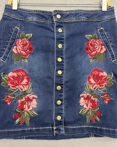 INC Women's Denim Skirt Embroidered Floral Skirt Size 8 - Picture 4 of 12