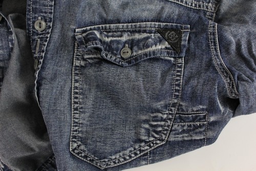 Mens Denim Shirt Size Large Fly53 Long Sleeves Button Up Article - Picture 8 of 11