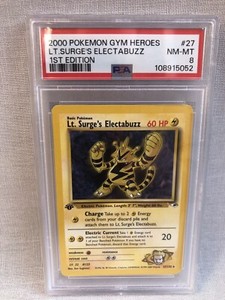 Pokemon 2000 1st Edition Gym Heroes Lt. Surge’s Electabuzz Rare 27/132 PSA 8