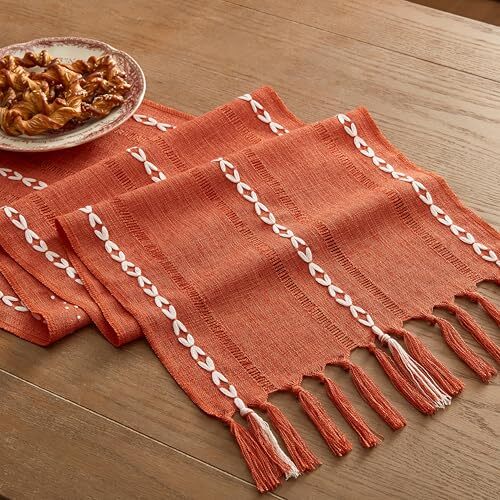 Hemstitched Farmhouse Table Runner, Orange Cotton Linen 13x36 Inch Burnt Orange - Bild 7 von 7