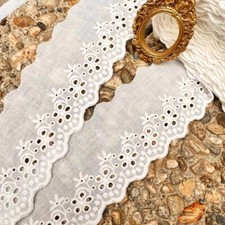 Cotton Eyelet Lace Trim, Embroidered Hollowed-out Floral, Vintage ribbon