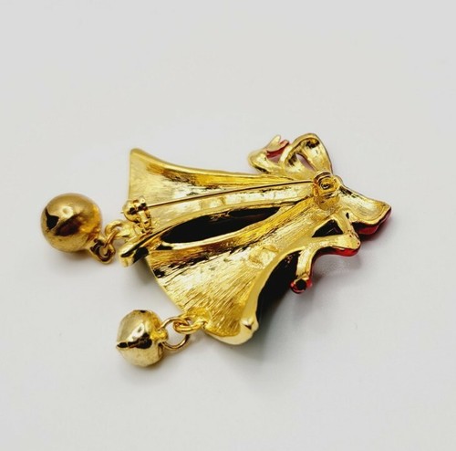 Emaille Glocken Brosche Anstecknadel Jingle Bells Weihnachten Urlaub goldfarben Kristall - Bild 6 von 7