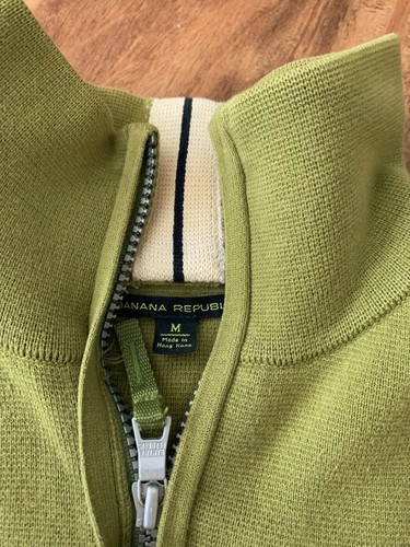 Medium Banana Republic 1/4 Zip Sweater Mens M Stripped Sleeves 100% Cotton - Picture 7 of 8