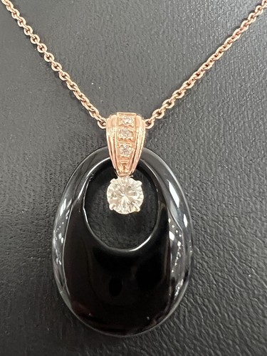 Cadena Colgante de Ónix Negro Diamante Solitario Oro Rosa 14K Natural .26CT G/VS NUEVA - Imagen 5 de 24