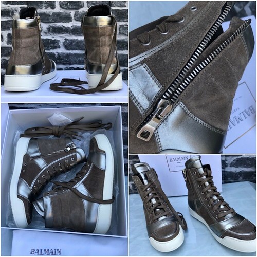 Rare&Great Balmain AW13 Taupe Suede and Metallic Silver Leather High-Top Sneaker