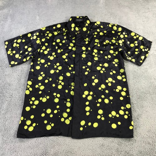 Ceta Italiano Shirt Mens Large Button Up Yellow Black Polka Dots Silk - Picture 2 of 16