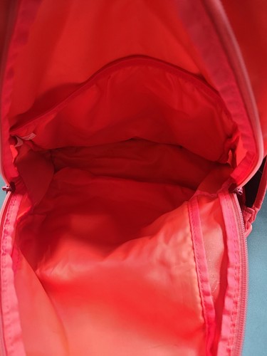 PREOWNED UNDER ARMOUR BRIGHT PINK ORANGE BACKPACK, Has some wear on front pocket - Picture 7 of 10