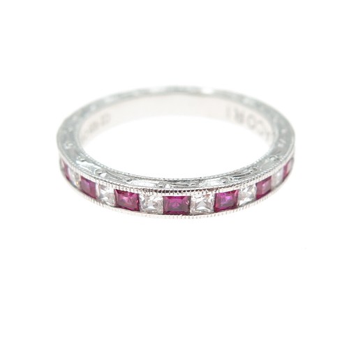 TACORI 925 Sterling Silver Lab-Created Ruby & C Z Half Eternity Ring Size 8.25 - Picture 3 of 9