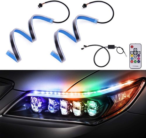 NEW 2x 60cm RGB Slim Sequential Flexible LED DRL Turn Signal Headlight Strips RC - Picture 2 of 10