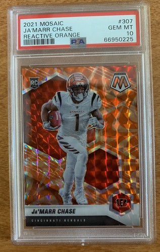 Ja'Marr Chase RC, Reactive Orange #307 - 2021 Panini Mosaic PSA 10 GEM MT POP 74 - Photo 1 sur 2