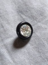 Vintage Rhinestone Black Glass Button.