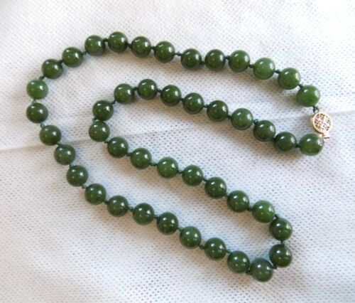 Natural Jade Knotted Bead Necklace With 14K Clasp 20 in.